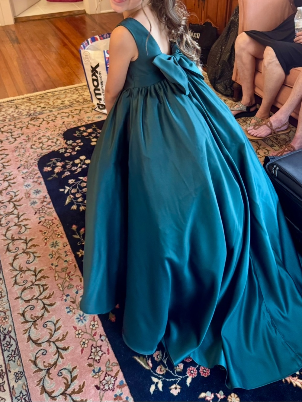 Azazie Teal Green Flower Girl Formal Dress with Back Bow